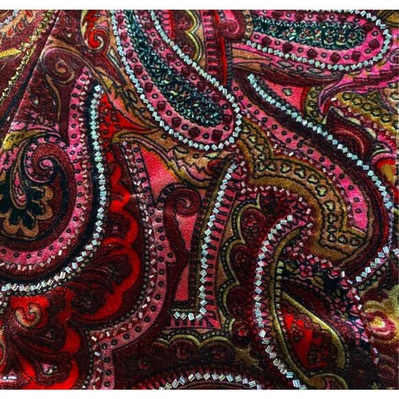 Y2K Cache Paisley Printed Velvet Beaded Halter Top - Picture 3 of 11